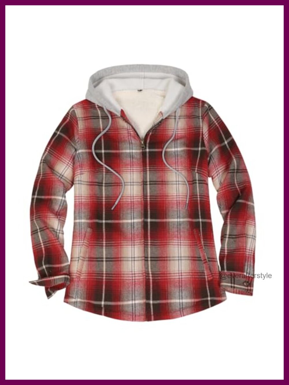 Sherpa Lined Hooded Flannel Shacket Plaid Zip Up Women's Coat